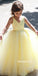 A-Line Tulle Yellow Flower Girl Dresses, Popular Satin Little Girl Dresses, FC1802