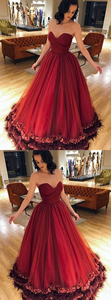 Long A-Line Backless Red Prom Ball Gown, Sweet Heart Tulle Gorgeous Prom Dresses, KX188