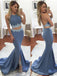 Sexy Two Pieces Mermaid Evening Prom Dresses, Long Backless Blue Party Prom Dress, Custom Long Prom Dresses, Cheap Formal Prom Dresses, 17073