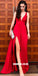 Charming Jersey V-neck A-line Sexy Slit Prom Dresses, FC2042