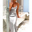 Silver Spaghetti Straps Backless Floor-Length Sheath Prom Dress, FC2355