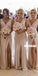 Chiffon V-neck Simple Pleated Long Slit Bridesmaid Dress, FC2389