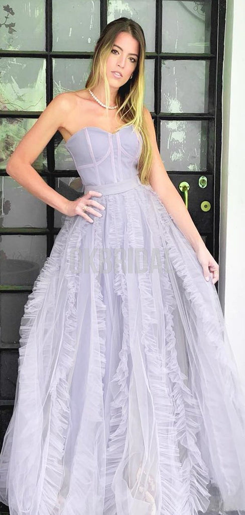 Sweetheart Honest Tulle A-line Slit Long Prom Dresses, FC2701