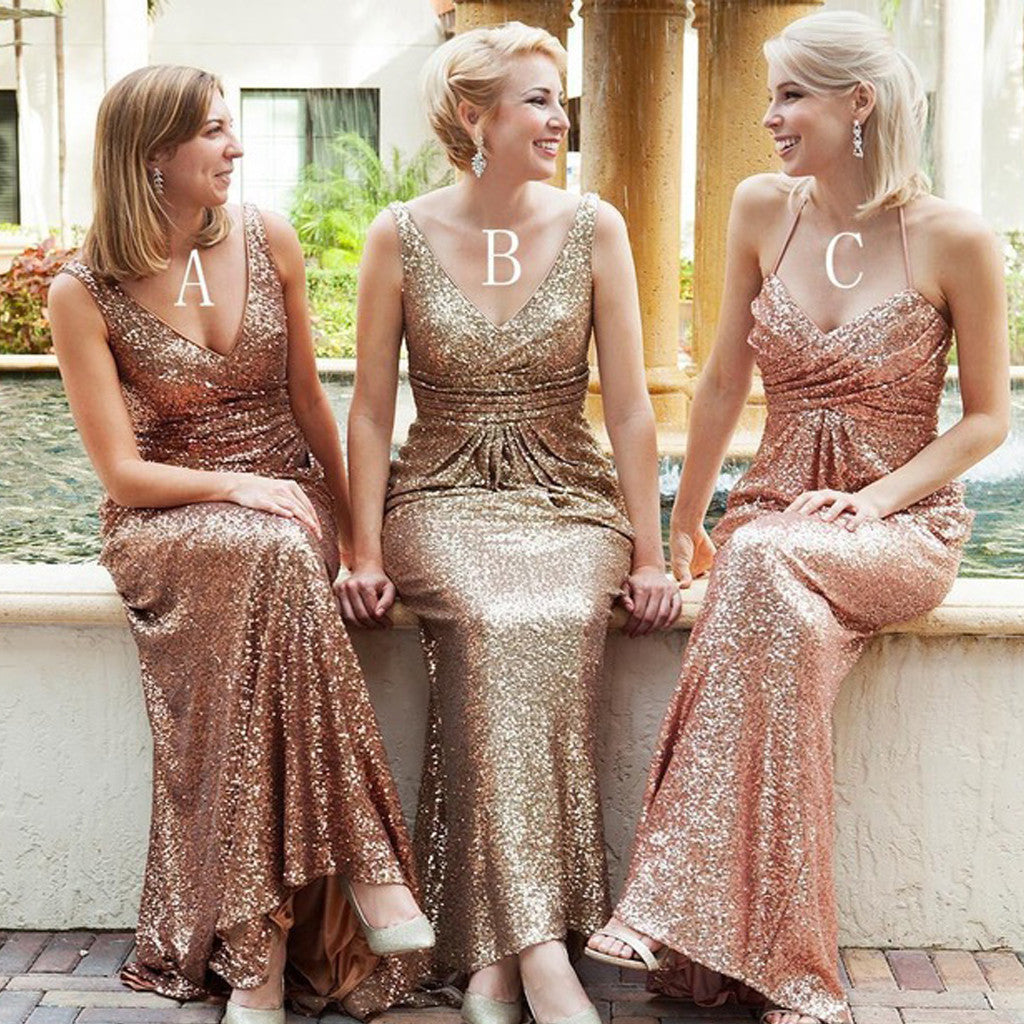 Popular Sequin Mismatched Mermaid Cheap Long Wedding Party Bridesmaid Dresses, WG306