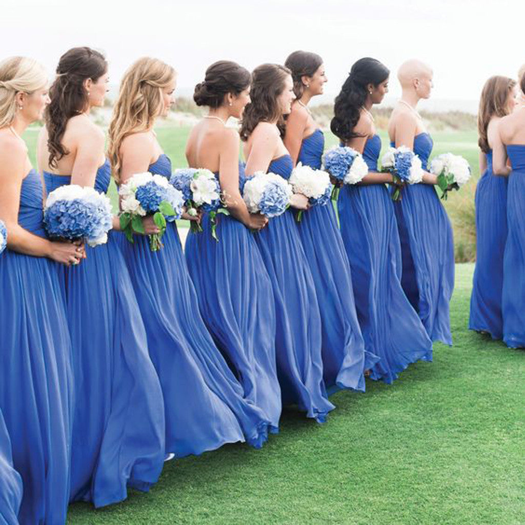 Blue Simple Formal Chiffon Floor Length Wedding Bridesmaid Dresses, WG317
