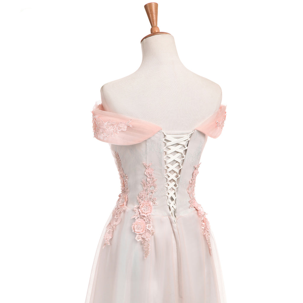A-Line Prom Dresses, Tulle Sequin Evening Dresses, Applique Lace Prom Dresses, LB0325