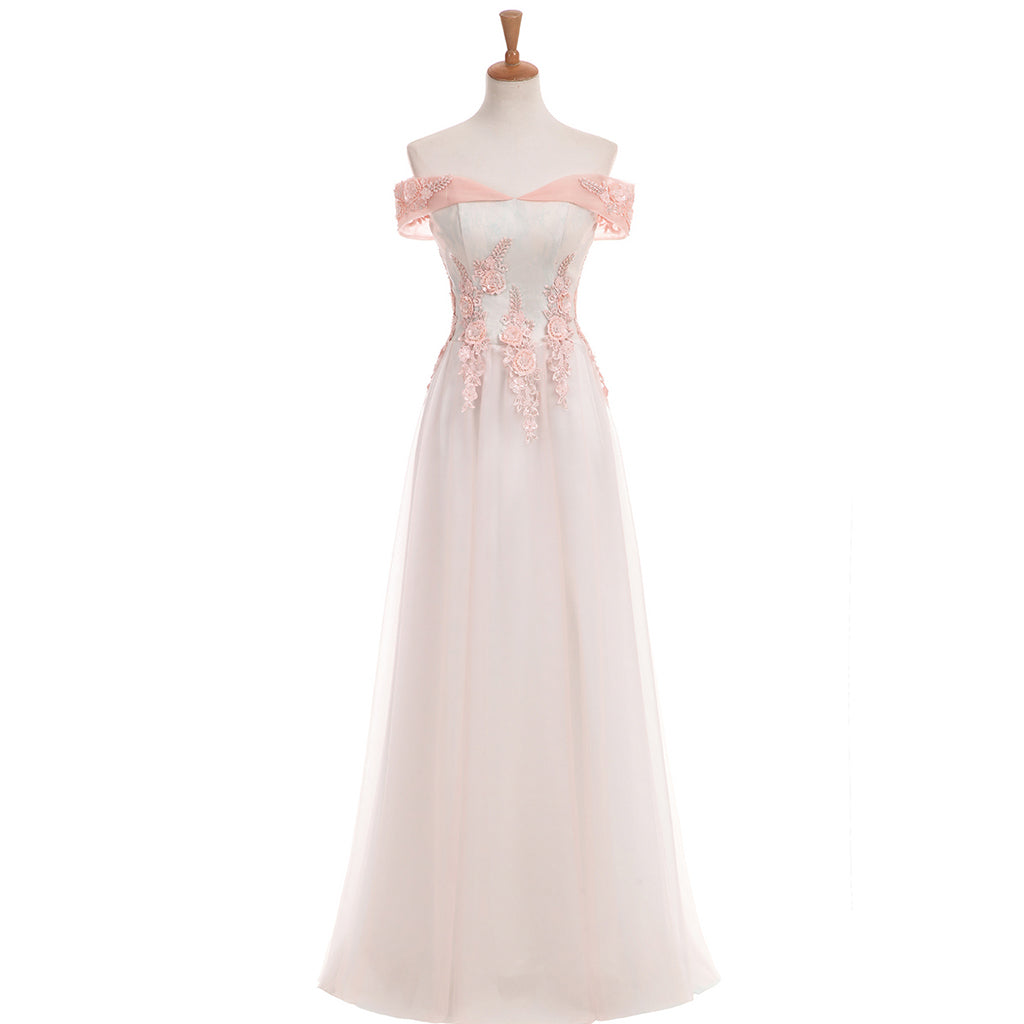 A-Line Prom Dresses, Tulle Sequin Evening Dresses, Applique Lace Prom Dresses, LB0325