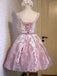 High Quality Popular Cute Sleeveless Knee-Length Lace Homecoming Dresses with White Appliques,220036