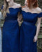Royal Blue Cap Sleeve Lace Elegant Long Wedding Bridesmaid Dresses, WG363