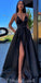 Different Colors A-line Satin Sleeveless Spaghetti Straps Slit Prom Dress, FC3758