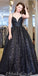 Black A-line Lace Cross-Back Floor-length Long Charming Prom Dress, FC4010