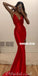 Red Sexy Mermaid Cross-Back Slit Long Prom Dresses, FC4342