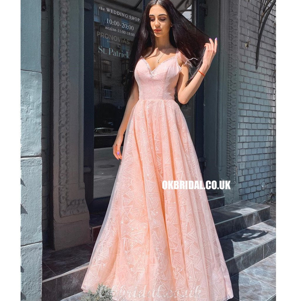 Elegant A-line Lace Backless Long Floor-Length Prom Dresses, FC4352