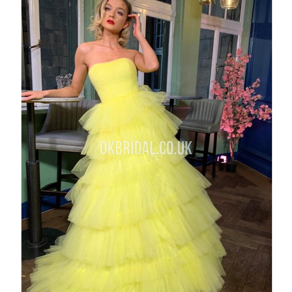 Honest Sweetheart A-line Tulle Backless Yellow Prom Dress, FC4433