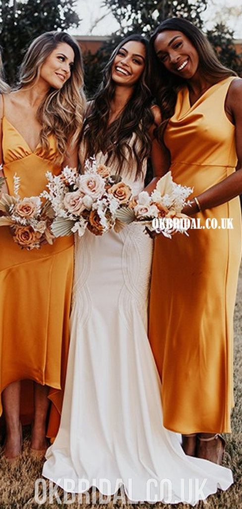 Mismatched Elastic Satin Simple Designed Bridesmaid Dress, FC4595