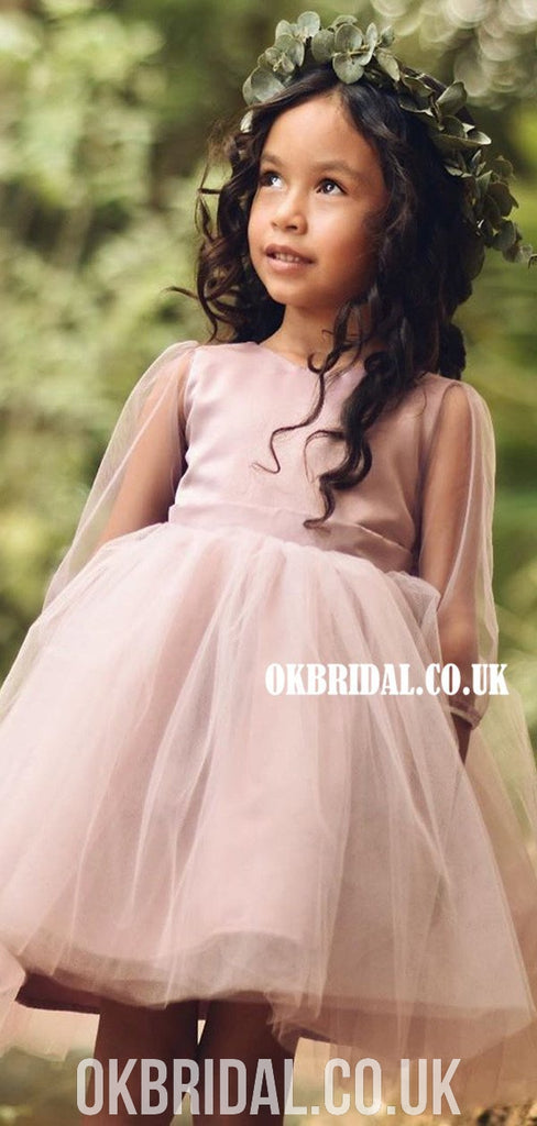 Long Sleeves Tulle Cute A-line Flower Girl Dress, FC4656