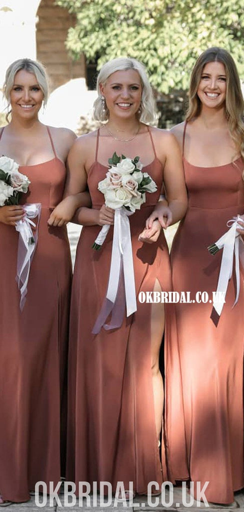 Charming Spaghetti Straps A-line Sexy Slit Backless Bridesmaid Dress, FC4794