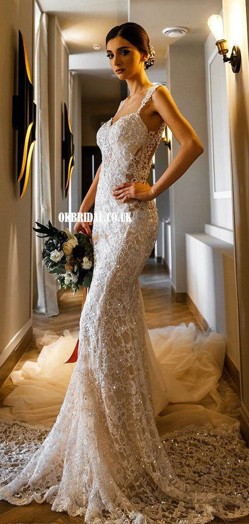 Popular Lace Mermaid Sexy Backless Wedding Dresses, FC4964