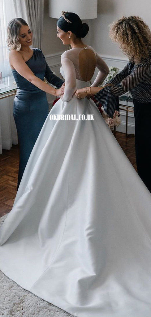 Stunning Satin A-line Long Sleeves Wedding Dresses, FC5030