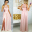 Long Prom Dresses, Chiffon Prom Dresses, Side-Split Party Dresses, Halter Evening Dresses, Sleeveless Prom Dress, Pink Prom Dress, Lace Prom Dress, LB0585