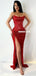 Sparkle Red Sequin Mermaid Backless Slit Long Prom Dresses, FC5920