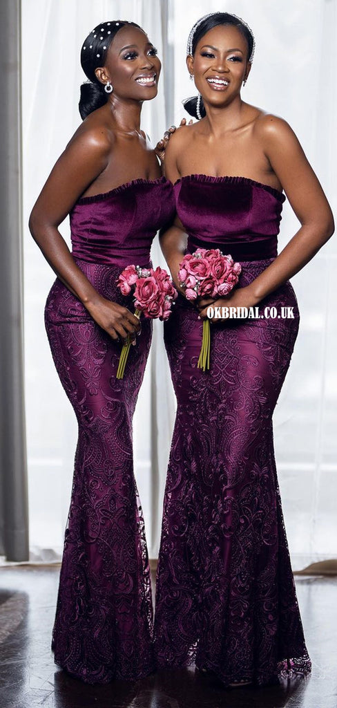 Gorgeous Purple Mermaid Lace Backless Long Bridesmaid Dress, FC5959