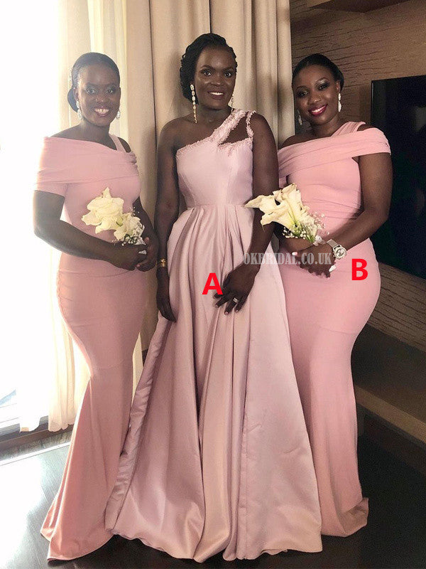 Mismatched Pink Jersey Long Floor-length Satin Bridesmaid Dress, FC5970