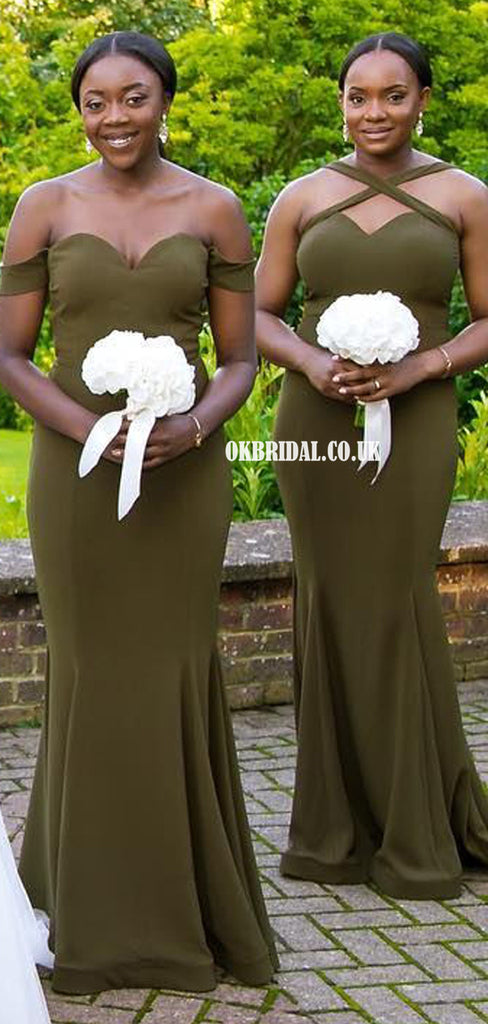 Mismatched Olive Green Mermaid Jersey Floor-length Bridesmaid Dress, FC6065