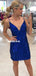 Spaghetti Straps Sequin Royal Blue Backless Homecoming Dress, FC6134