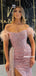 Off Shoulder Mermaid Pink Sequin High Slit Prom Dresses, FC6237