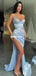 Gorgeous Mermaid Sexy Slit Sweetheart Satin Long Sequin Prom Dresses, FC6250