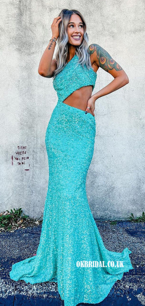 One-Shoulder Mermaid Sparkle Sequin Floor-length Prom Dresses, FC6483