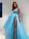 Sexy Deep V-neck High Slit A-line Lace Prom Dresses, FC6549