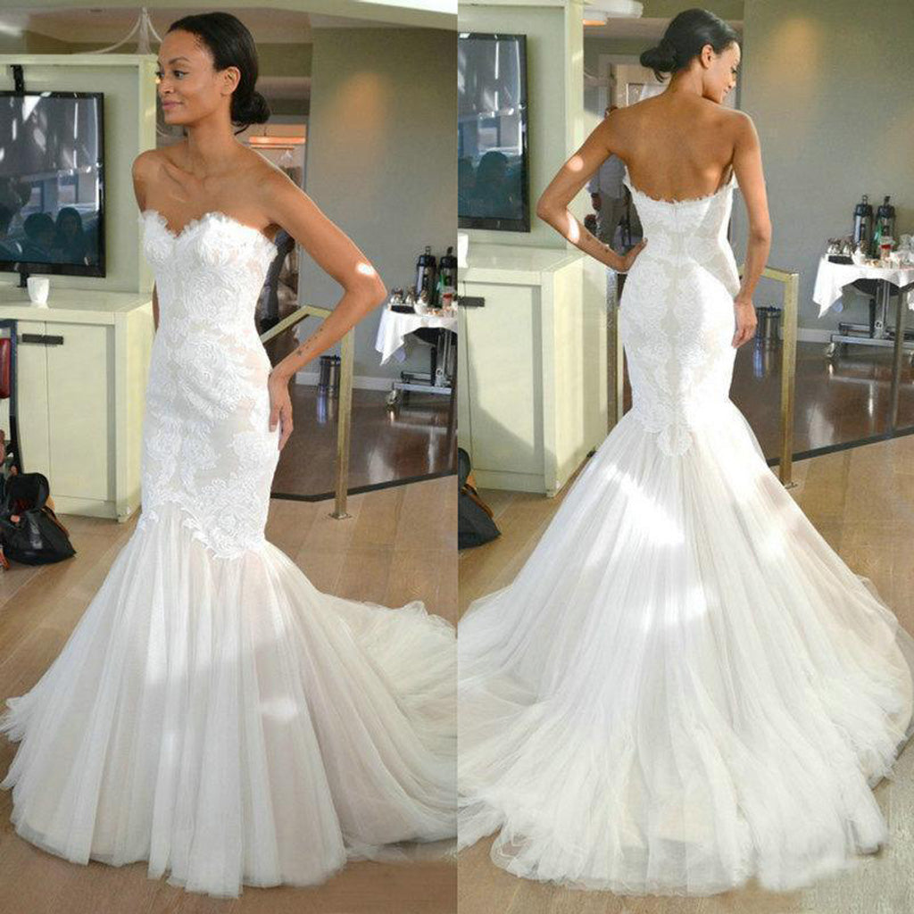 Long Wedding Dress, Tulle Wedding Dress, Backless Bridal Dress, Sweet Heart Wedding Dress, Floor-Length Wedding Dress, Mermaid Wedding Dress, Lace Wedding Dress, LB0660