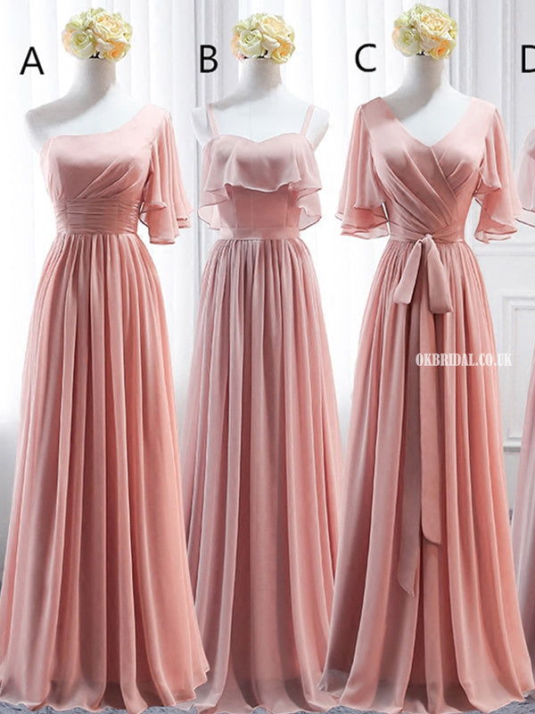 Mismatched Chiffon A-Line Simple Bridesmaid Dress, Lace-Up Floor-Length Bridesmaid Dress, LB0750
