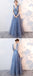 Long Tulle V-Neck Prom Dresses, Backless Sexy Floor-length Applique Prom Dress, LB0848