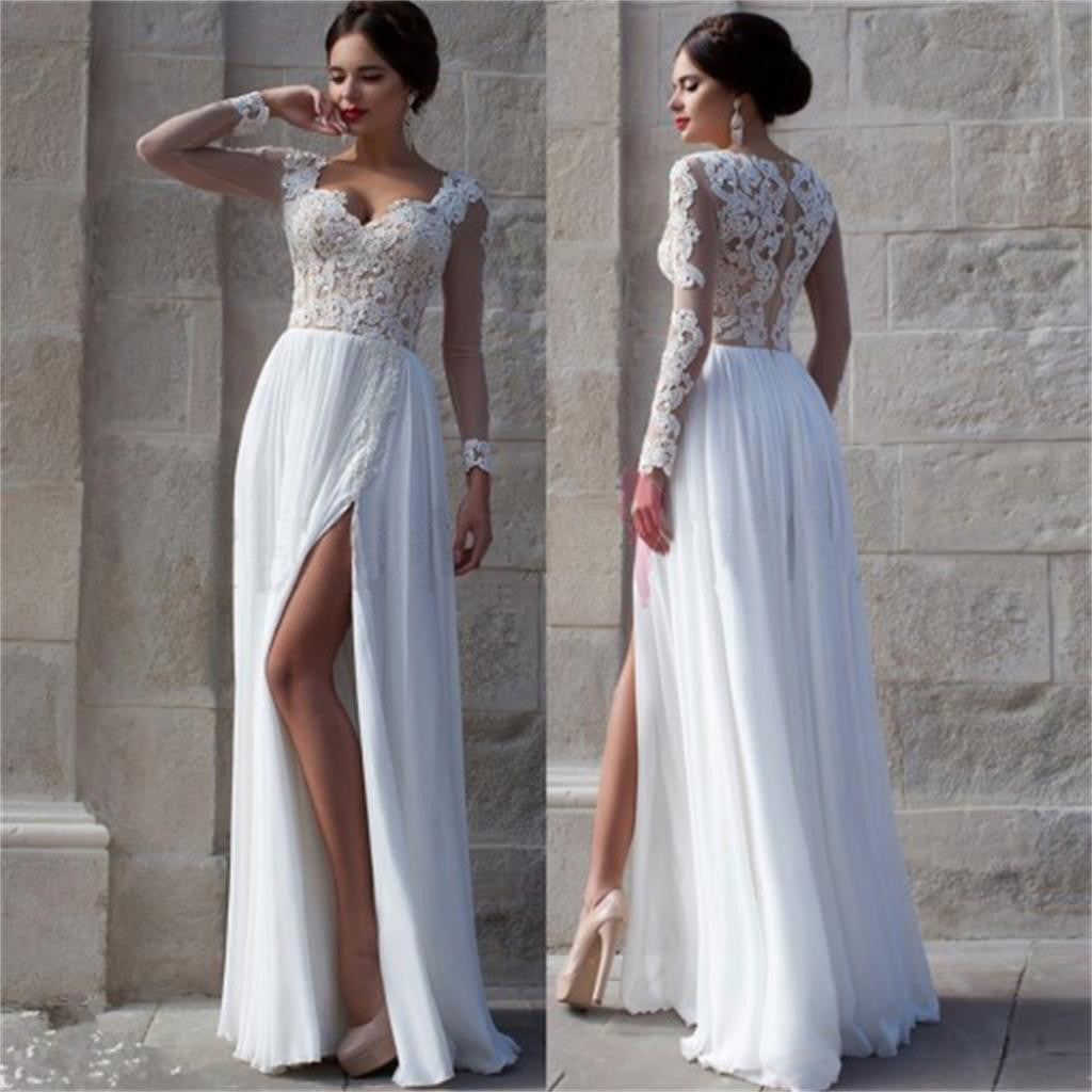 White Prom Dresses, Side Slit Prom Dresses,Elegant Prom Dresses,Custom Prom Dresses,Cheap Wedding Dresses,Party Prom Dresses,Prom Dresses Online,PD0072