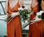 Caramel A-line Spaghetti Straps V-neck Backless Slit Bridesmaid Dress, FC2244