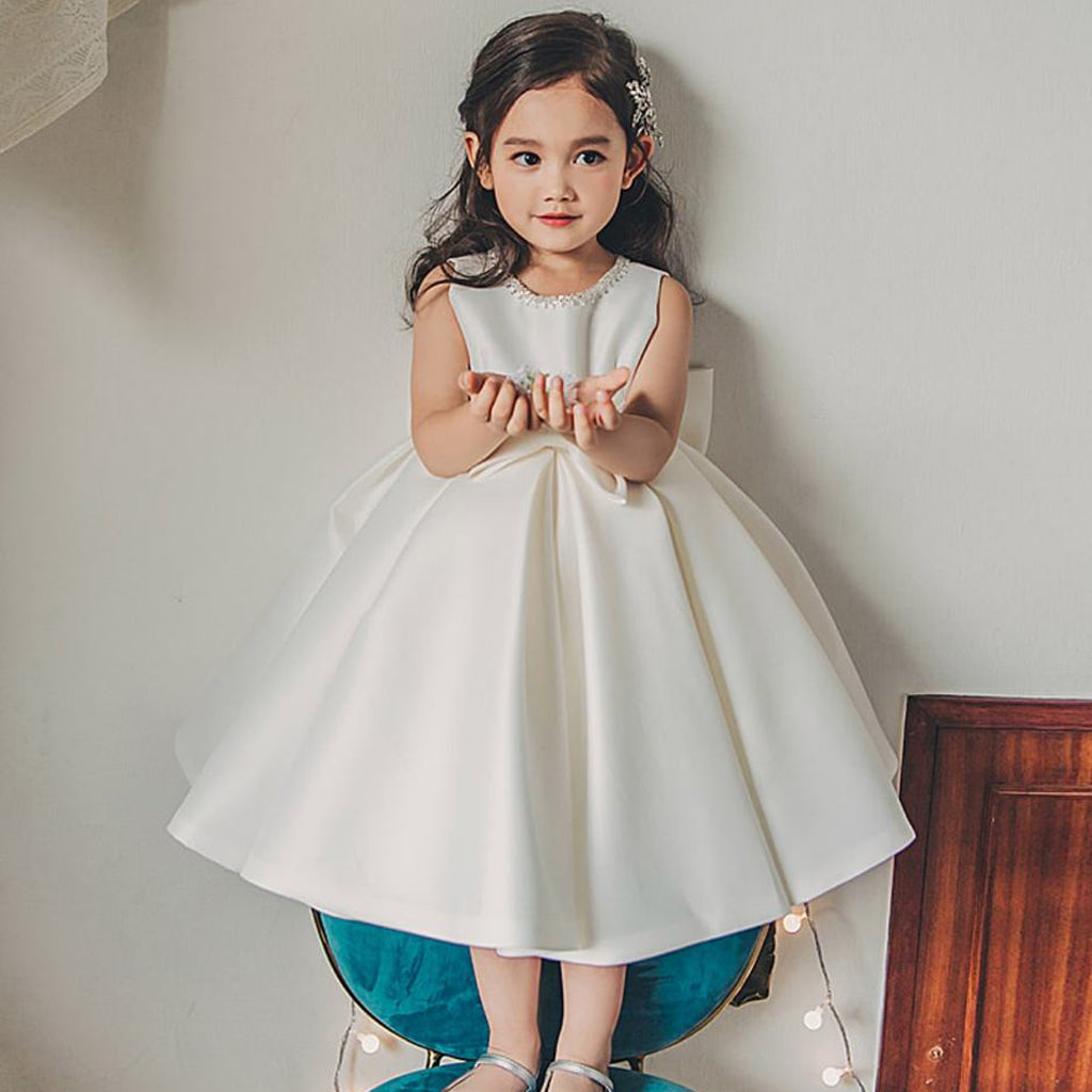 Cute Satin Beaded Flower Girl Dresses, Popular Little Girl Dresses, KX1171