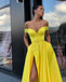 Off Shoulder Yellow A-line Satin Slit Charming Prom Dresses, FC2130