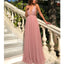 Sapghetti Straps Deep V-Neck A-Line Tulle Backless Sequin Prom Dresses,FC2308
