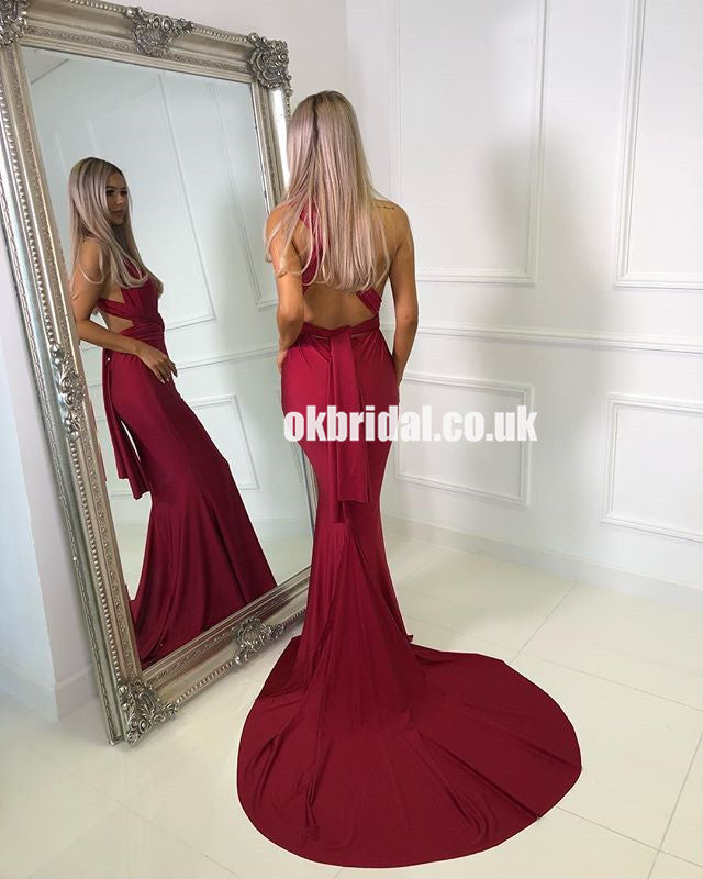One Shoulder Convertible Jersey Prom Dress, Mermaid Backless Sexy Long Prom Dress,KX1228