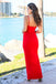 New Arrival Red Backless Sheath Prom Dresses, Spaghetti Straps Deep V-Neck Party Dresses, KX1411