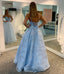 New Spaghetti Straps V-neck Lace A-line Backless Prom Dresses, FC7015