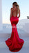 Red Mermaid Sexy Backless Elastic Satin Long Bridesmaid Dress, FC4623